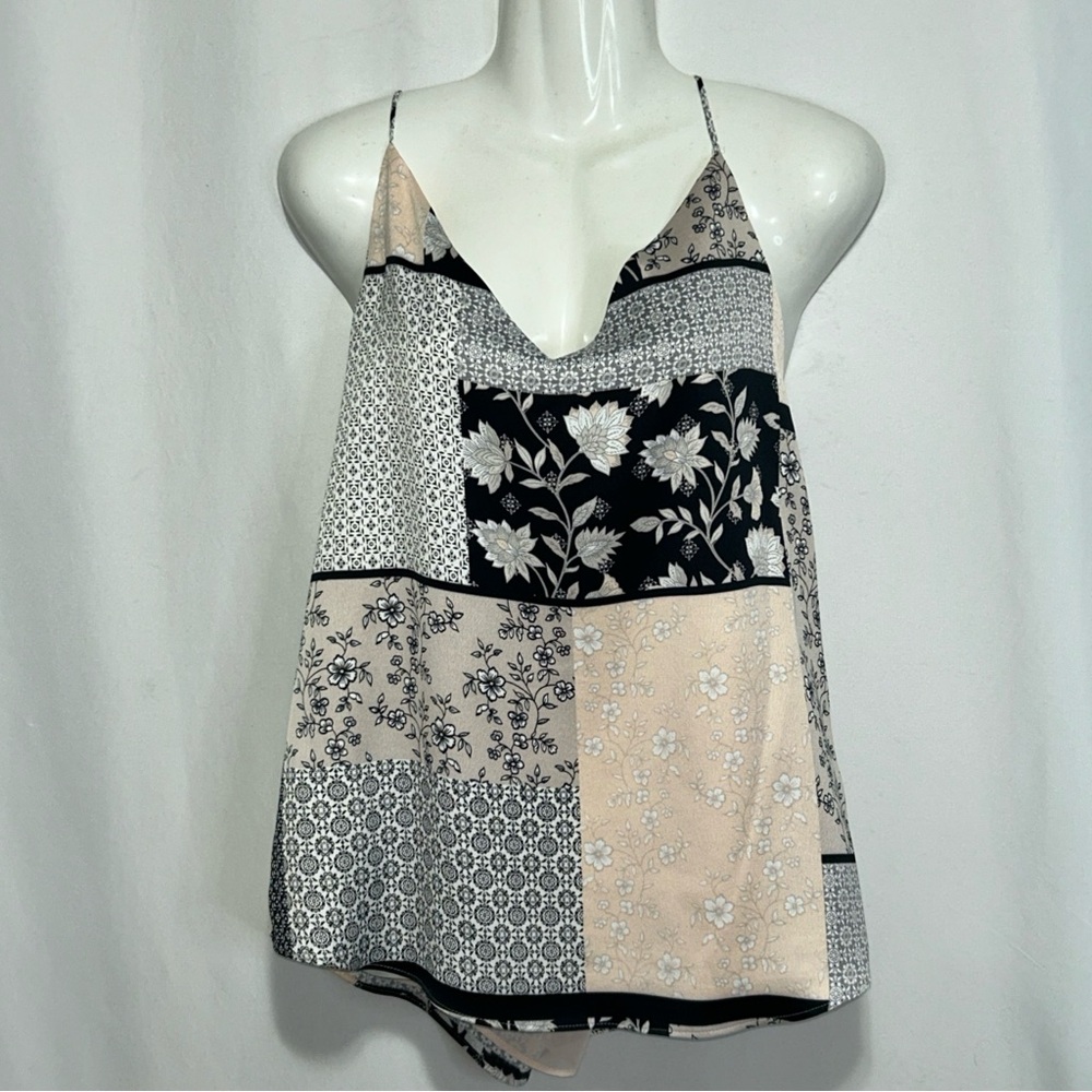 Calvin Klein Asymmetrical Black‎ and White Lined Camisole